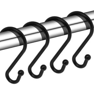 Metal Shower Curtain Hooks, Set of 12, Rust Proof Shower Curtain Hooks Rings, Durable S Shaped Hooks Hangers for Shower Curtains, Kitchen Utensils, Clothes, Towels (Black)