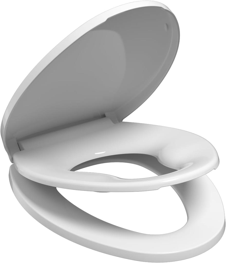 Elongated Toilet Seat with Built-in Toddler Seat, Soft Close Kids Toilet Seat Attachment, Ideal for Potty Training