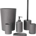 zccz Bathroom Accessory Set, 6 Piece Grey Bathroom Accessories Set with Trash Can, Toothbrush Holder, Toothbrush Cup, Soap Dispenser, Soap Dish, Toilet Brush with Holder, Trash Can, Light Gray (Cool Gray)