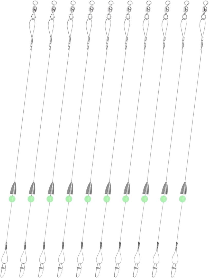 ZASIE Carolina Rigs for Fishing- 12 Inch Steel Fishing Leaders with Fishing Weight, Pre Rigged Carolina Rigs with Fishing Weight 1/6oz, 1/4oz, 1/2oz, 10 Pcs
