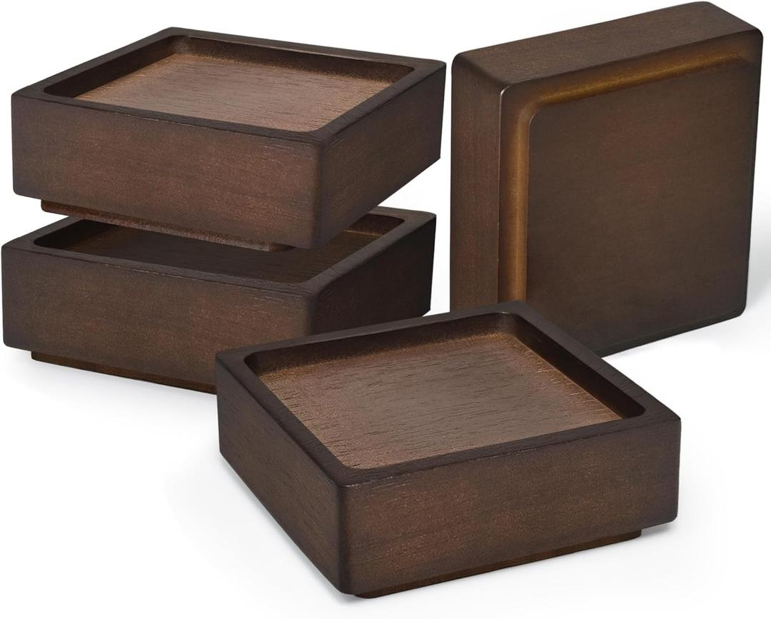 Sopicoz Wood Bed Risers, Heavy Duty Wood Blocks, 1 inch Stackable to 2 inch 3 inch 4 inch High, Furniture Risers for Couch Sofa Cabinet Ottoman End Table (4 pcs Square)