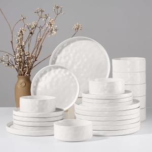 HaWare Dinnerware Sets, 24-Piece Plates and Bowls Set, Stoneware Dish Set for 8, Ceramic Dinnerware for Home Restaurant, Chip and Scratch Resistant, Microwave and Dishwasher Safe, Speckled White