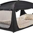 Indoor Sleep Twin Size Bed Tent for Adults Kids, Blackout 90% Privacy Canopy Tents with Breathable 100% Mesh Windows, Light Blocking 3 Door Bed Canopy Tent, Black