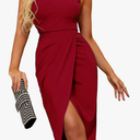 Women's Sexy One Shoulder Bodycon Formal Dress 2023 Summer Cutout Ruched Slit Wrap Cocktail Party Midi Dresses L