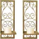 Metal Wall Candle Sconce Candle Holder Set of 2, Antique Gold Wall Mount Candle Holder Minimalist Line Metal Wall Art Decor Candle Sconces for Living Room Fireplace Wedding Farmhouse