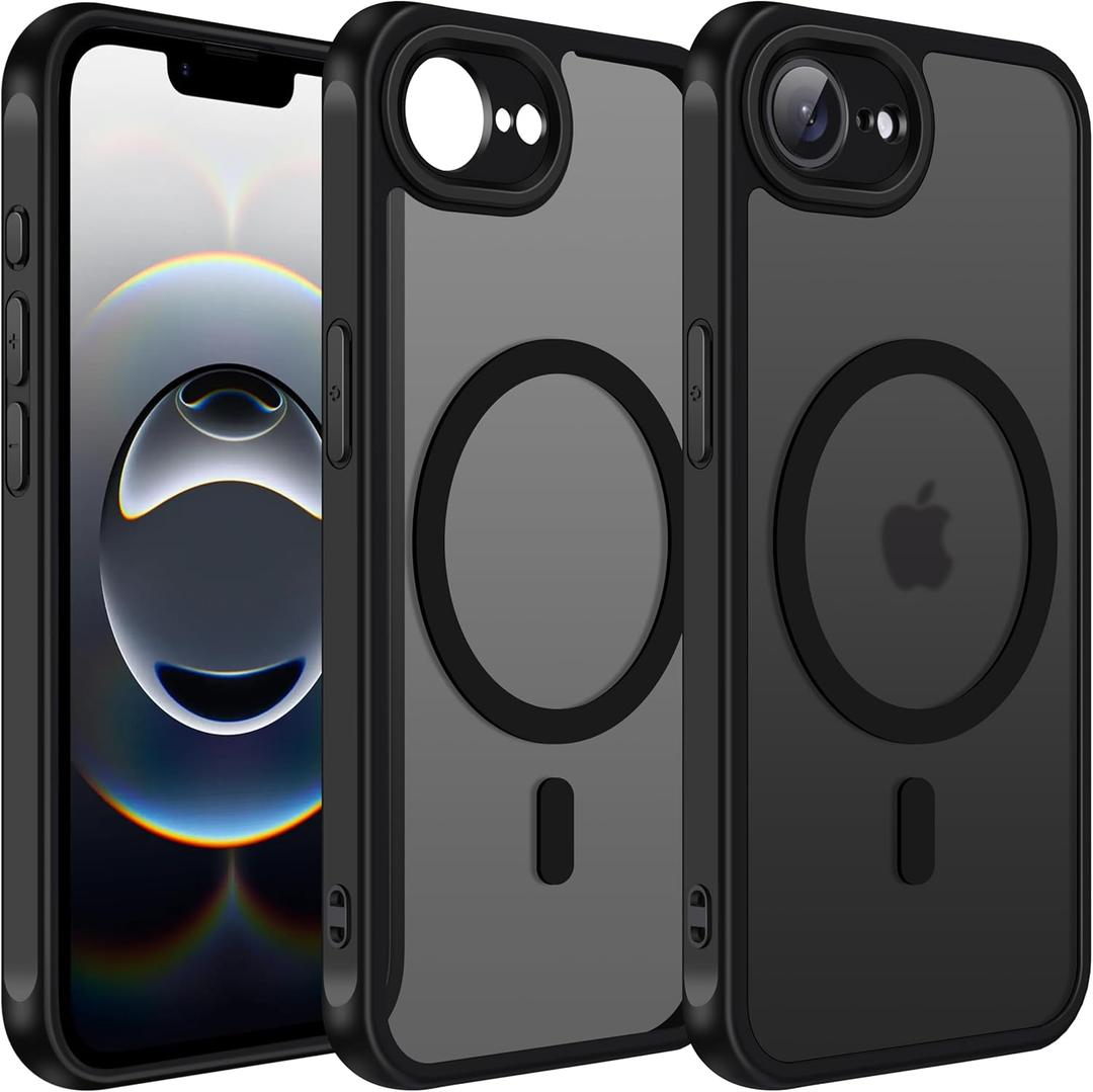 ivoler Magnetic Case for iPhone 16e 6.1" 2025 [Compatible with Magsafe] [Military Grade Protection] Magnetic Charger Case,Frosted Translucent Back Phone Cover- Matte Black