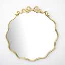 25.75Inch Decorative Gold Bow Metal Wall Mirror - Elegant Wavy Edge Accent Mirror for Bedroom, Bathroom, Entryway & Living Room Home Decor