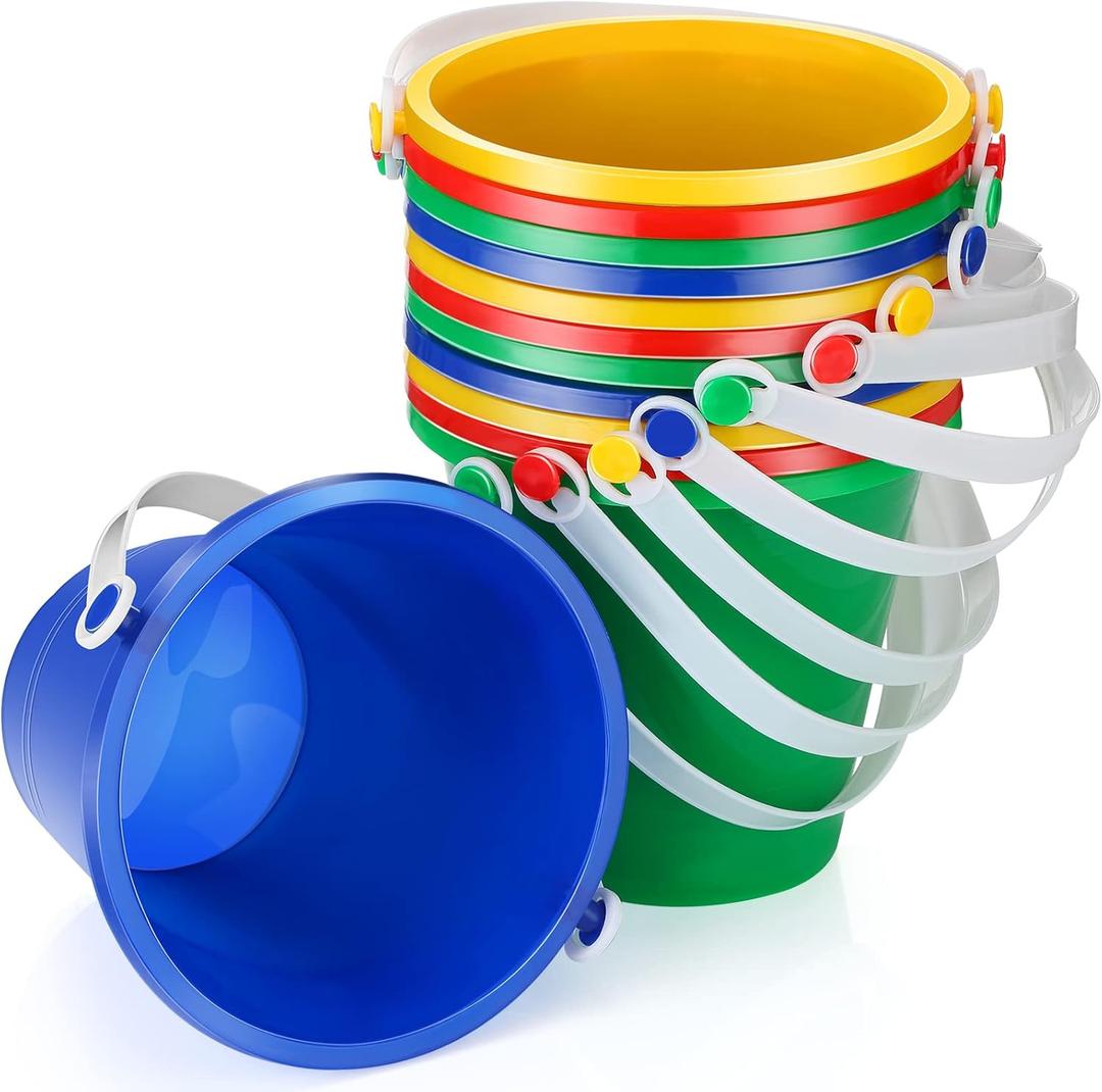 Didaey 12 Pieces Beach Pails Sand Buckets for Boys and Girls Beach and Sand Toys at the Use for Molds at the Sandbox Summer Party Supplies, 4 Colors(5 Inch,Red,Yellow,Blue,Green)