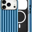 Magnetic for iPhone 17 Pro Case Cute Stripes Phone Case, Shockproof Slim TPU and Hard PC Protective Phone Cover Compatible with MagSafe Designed for Women Girls, Lake Blue