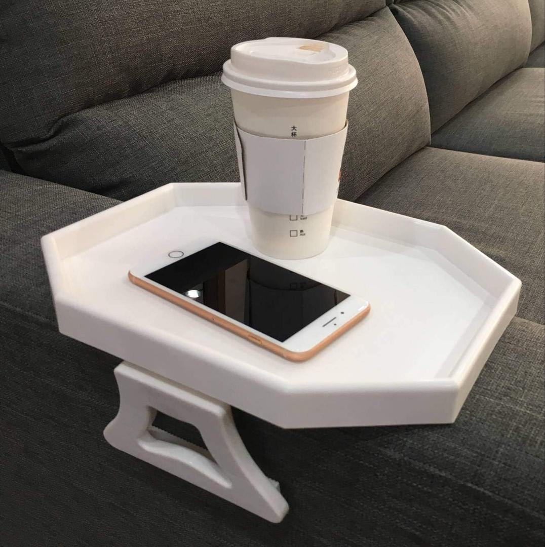 NHD Sofa Armrest Clip Table No-Slip Couch Tray for Drinks, Snacks, Remote Adjustable Armchair Table for Living Room, Bedroom, Dorm Fits Most Armrests (White)