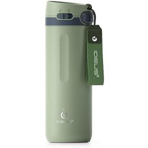 IDEUS Insulated Stainless Steel Water Bottle 17 oz Push Button Lid & Leakproof Travel Mug for Hot/Cold Beverages Fits Most Cup Holder (Green)