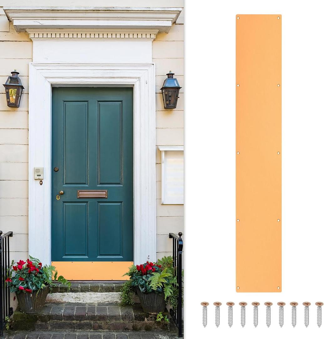 uxcell Door Kick Plate, 6 x 34 Inches Anodized Aluminum Kick Plate Door Plate, 1.5mm (1/16 Inch) Thickness, for Exterior Front Door or Back Door, Copper Gold (Single Pack)