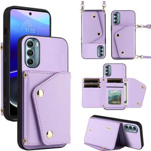 Luxury Wallet Case for Motorola Moto G Stylus 5G 2022 with 5 Card Slots Thin Slim Flip Purse & Shoulder Strap,Credit Card Holder Stand Phone Cover for XT2215-1 XT2215-4 XT2215DL Purple