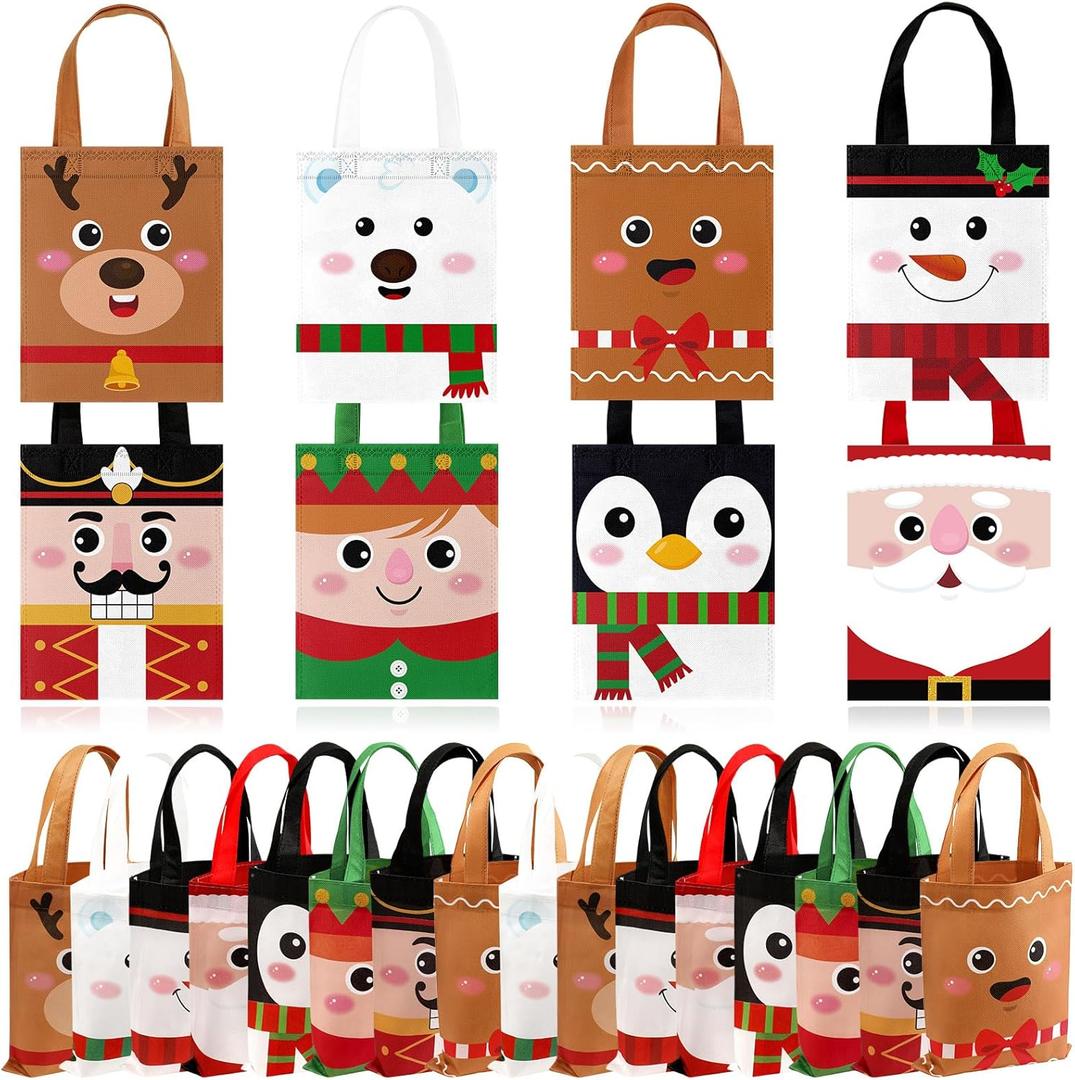 Photect 32 Pack Christmas Gift Bags with Handles Non woven Christmas Tote Goodie Bags for Kids Holiday Candy Santa Goody Gift Wrapping Xmas Party Favors Supplies