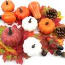 36PCS Mini Artificial Pumpkins Fall Decor Set - Realistic Small Fake Pumpkins for Decorating with Gourd Fall Leaves Acorns Pinecones for Autumn Table Centerpiece, Thanksgiving Harvest Home Decorations (Style 2)