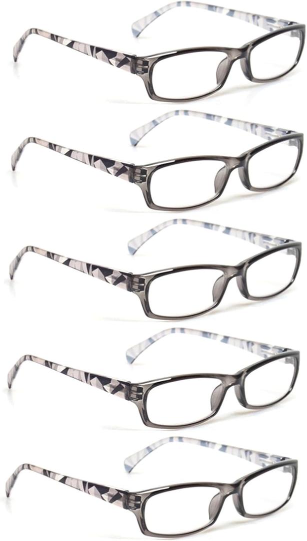 Kerecsen Reading Glasses 5 Pairs Fashion Ladies Readers Spring Hinge with Pattern Print Eyeglasses for Women (5 Grey, 2.5 )