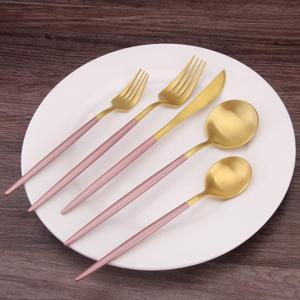 Gold Silverware with Pink Handle