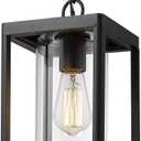 Beionxii Outdoor Pendant Light, Modern Exterior Hanging Porch Lantern, Black Cast Aluminum w/Clear Cylinder Glass - A291H-1PK