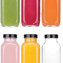 Glxgow 6Pack 8 oz Glass Juice Bottles with Lids & Labels, Reusable Travel Juice Storage Containers, Clear Glass Drink Jars for Juicing, Water, Ginger, Wellness Shots - Leakproof, Dishwasher Safe