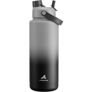 POWCAN 40 oz Insulated Water Bottle with 2-in-1 Straw and Spout Lid, Keep Cold 24H, Leak-Proof, BPA-Free, Double Wall Stainless Steel Water Bottle for Sports, Gym, Travel, and School (Obsidian)