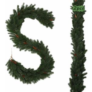 Artificial Christmas Garland, Real Touch Norfolk Snow Pine Garland, Winter Greenery Garland for Table, Mantle, Staircase, Wall, Front Door, Porch, Indoor, Outdoor Christmas Decorations, 2 Pcs