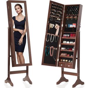 DUMOS Freestanding Jewelry Organizer Cabinet with Full Length Mirror