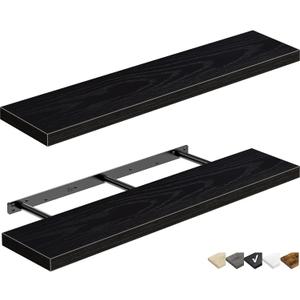 QEEIG Floating Shelves for Wall 35.4" Long - Wall Mounted Shelf Bathroom Kitchen Living Room Bedroom Farmhouse Home Decor Display Bookshelf Large 35.4 x 9.3 inch Set of 2, Black (008-90B)