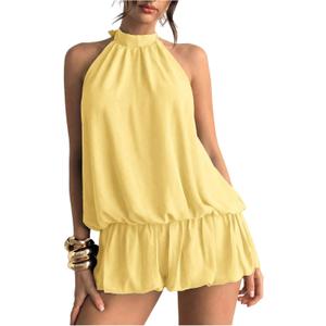Floerns Women's Y2k Summer Halter Dress Tie Open Back Sleeveless Ruffle Hem Bubble Going Out Mini Dresses