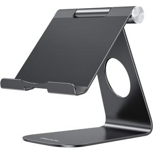 OMOTON Tablet Stand Holder Adjustable, T1 Desktop Aluminum Tablet Dock Cradle Compatible with iPad Air/Mini/Pro 11/12.9, iPad 10.2/9.7, Samsung Tab and More, Black