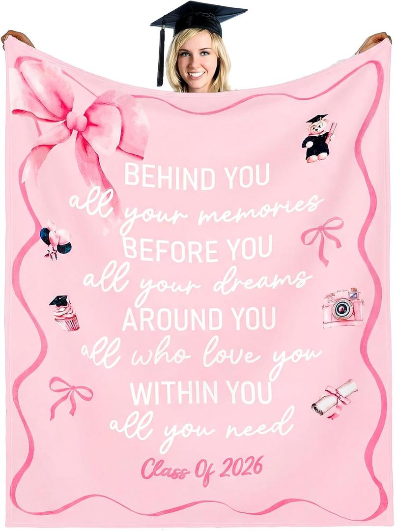 Frienda Graduation Blanket 2026 Gift for Daughter, Soft Cozy Throw Blanket with Inspirational Message, Graduation Party Decoration Photo Prop Class of 2026 Gift Ideas for Her