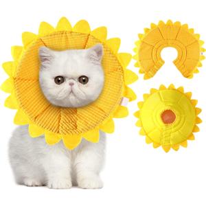Sunflower Cat Recovery Cone Collar Soft Cotton Pet Cone Collar Adjustable Sunflower Elizabeth Postoperative Protection for Cats and Dogs (Small)