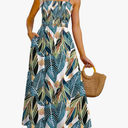 OFEEFAN Womens Spaghetti Strap Maxi Dresses Smocked with Pockets 2026 Summer Spring Casual Boho Beach Long Sundresses,M
