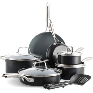 GreenPan 12 Piece Nonstick Swift Cookware Set, Ceramic PFAS-Free Pots & Pans with Lids, Dishwasher & Oven/Broiler Safe to 600F, Kitchen Cooking Set, Sauce, Saute, Stock, Frying Pans, Gray