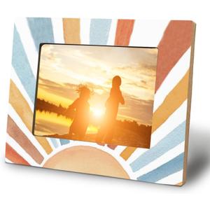 WHCHJ Boho Sun 5x7 Picture Frame, Boho Photo Frame, Abstract Rainbow Sun Sunshine Wood Frames for Nursery Girls Boys Kids Room Wall or Tabletop Display