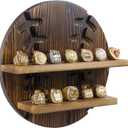 MyGift 2 Tier Championship Ring Display Case with Baseball Cutout Backing, Wall Mounted Baseball Ring Holder with 12 Pegs, Rustic Burnt Wood Baseball Decor for Rings