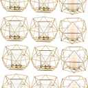 Hewory Geometric Tealight Candle Holders Gold, Modern Metal Geo Wedding Centerpieces for Table, Votive Candle Stand Accent for Tea Light for Home Shelf Mantel Christmas Birthday Party Decor, 12pcs