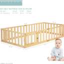 Spirich Twin Size Kids Floor Bed Frame with Fence and Door, Solid Wood Montessori Floor Bed for Kids with Safety Guardrails, Twin Bed Frame for Boys and Girls, Natural