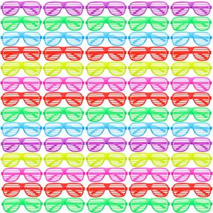 100 Pack Plastic Shutter Shades Glasses Bulk, 80's Style Slotted Shutter Shade Sunglasses, Neon Color Shade Glasses for Party Favors, School Gifts Teens Adults Birthday Supplies, Assorted Colors