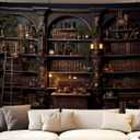 Vintage Bookshelf Tapestry Wall Hanging, Retro Library Wall Tapestry, Old Books on Shelf Classical Study Room Student Study College Dorm Bedroom Living Room Medieval Castle Wall Decor (51.2L" x 59.1W")