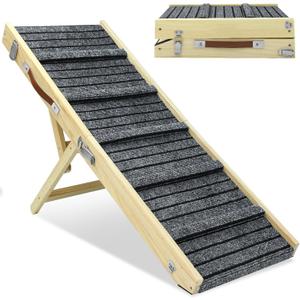 Large Dog Ramp, 47.2" Long and 15.8" Wide Wooden Folding Portable Pet Ramp, Adjustable from 11.8" to 29.5" with Non-Slip Traction Mat, Dog Ramps for Car, Bed, Couch, Rated for 150 LBS (47.2"-Grey)