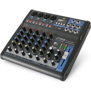 Pyle Professional 6 Channel Audio Mixer with Bluetooth - DJ Sound Board - USB Computer Input - Built-in MP3 Player - 48V Phantom Power - 3 Band EQ - 16-Bit DSP FX - Band, Studio Ready - PMXU63BT