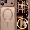 for iPhone 17 Pro Case for Women Girls, Compatible with MagSafe, Camera Control, Full Camera Protection, Cute Wave Magnetic Phone Case for iPhone 17 Pro, Brown