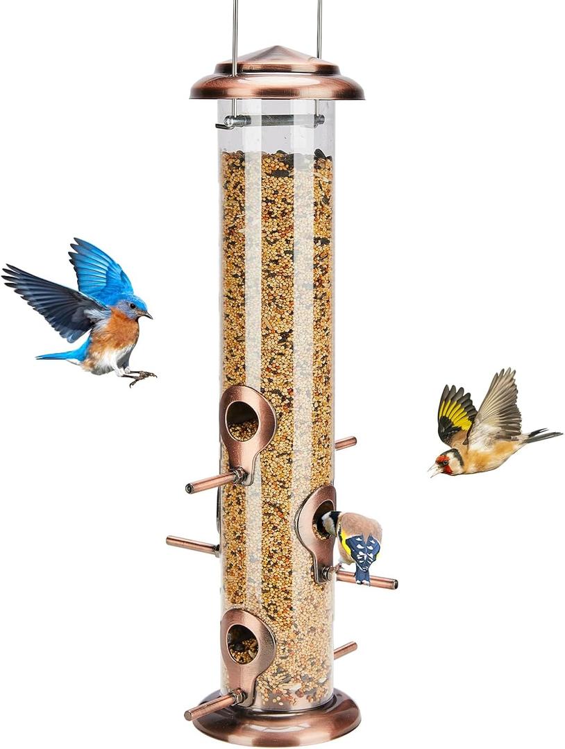 Kingsyard Metal Bird Feeders for Outdoors Hanging, Tube Bird Feeder with 6 Feeding Ports, 15 Inch, Chew-Proof & Weatherproof, Antique Copper