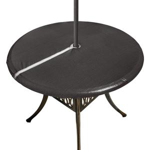 Vinyl Outdoor Tablecloth Round with Zipper and Umbrella Hole 100% Waterproof Wipe Clean PVC Table Cover for Party, Picnic and Patio, 40" - 44"