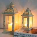 DECORKEY Large Lantern Decorative Outdoor & Indoor, Set of 2 (14&10) Metal Candle Lanterns Decor, Vintage Hanging Candle Holder for Front Porch Patio Wedding Farmhouse Home, Spring Decoration