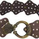 Wide Disc Belt for Women Vintage Leather Hollow Out Round Belt Western Waist Belt (XL (59.1 in), Leaf Brown)