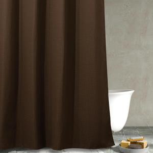 Brown Waffle Weave Shower Curtain: Heavy Duty Textured Fabric Shower Curtain for Bathroom - Water Repellent Washable Thick Polyester Cloth Bath Curtain - 71 x 71cm Drop