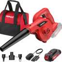 POPULO 20V Cordless Mini Electric Blower Kit,150mph Wind Speed for Cleaning Workshop,Garage,Inflating Air Mattress,Leaf Blower for Small Patio Areas, Included Battery,Inflating Adaptors and Charger