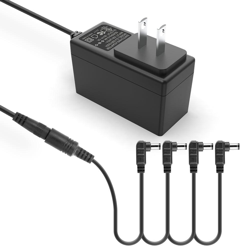 Guitar Pedal Power Supply, 9V, 1A, BOSS PSA Adapter 9V DC Power Supply for Guitar Pedals Keyboard Pedalboard BOSS PSA, 9 Volt 1 Amp DC Power Cord AdapterTip Negative&4 Way Daisy Chain Pedal Cables