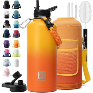 1 Gallon Water Bottle Insulated | Thickened Stainless Steel Vacuum Metal Water Jug | Portable Sports Large for Gym and Hiking with Straw, Carrier Bag, Handle Strap | BPA-Free 128 oz